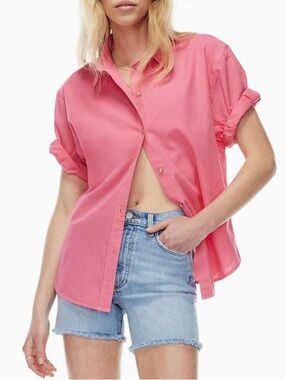 Aritzia Denim Forum the Jane shirt XS pink short sleeve cotton button up